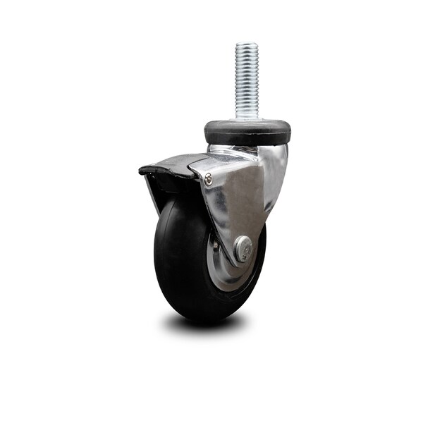 3 Inch Chrome Hooded Neoprene Rubber 3/8 Inch Threaded Stem Caster with Brake